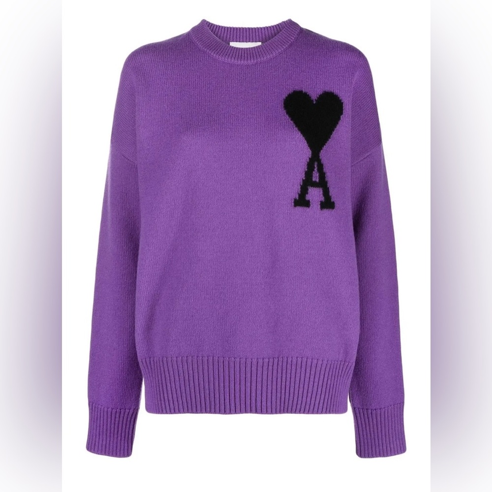 Ladies AMI Paris Ami de Coeur sweater Purple SZ XS Virgin Wool pretty